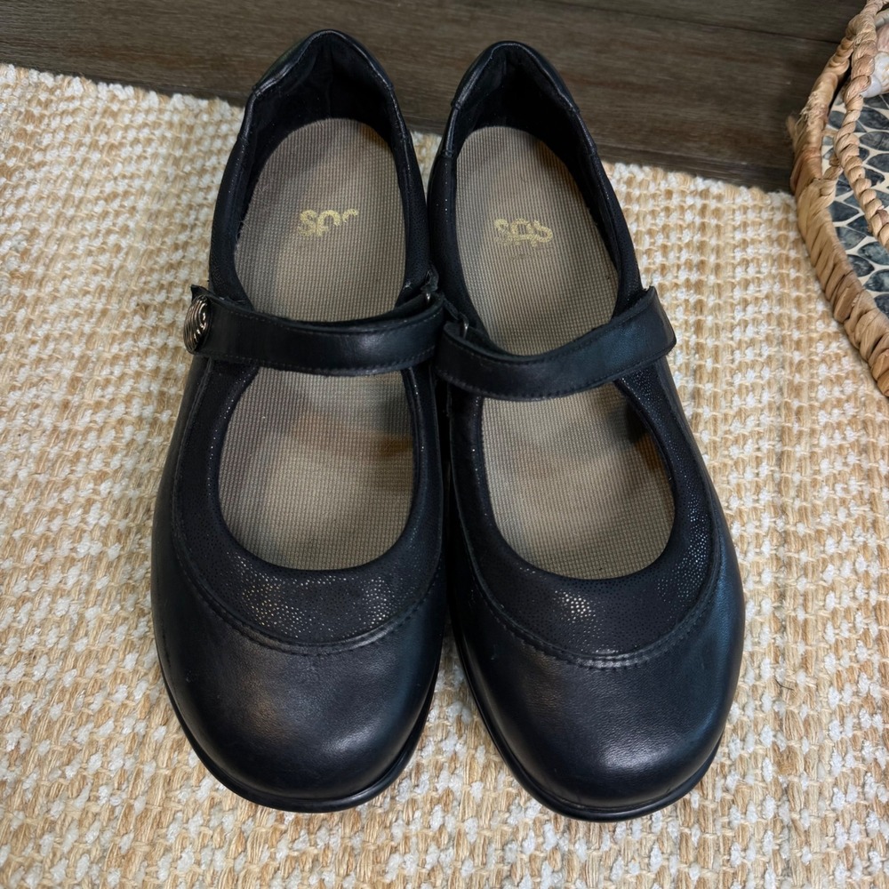 SAS Scenic Black Leather Mary Jane Flats Shoes 9.5 WW Wide Width Made in USA - Picture 4 of 10